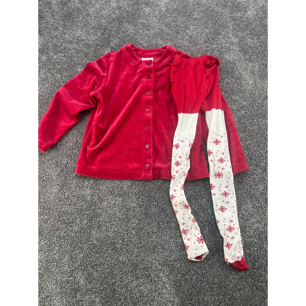 Hanna Andersson Red‎ Velour Cardigan & Snowflake Tights Set Kids Size 120 US 6